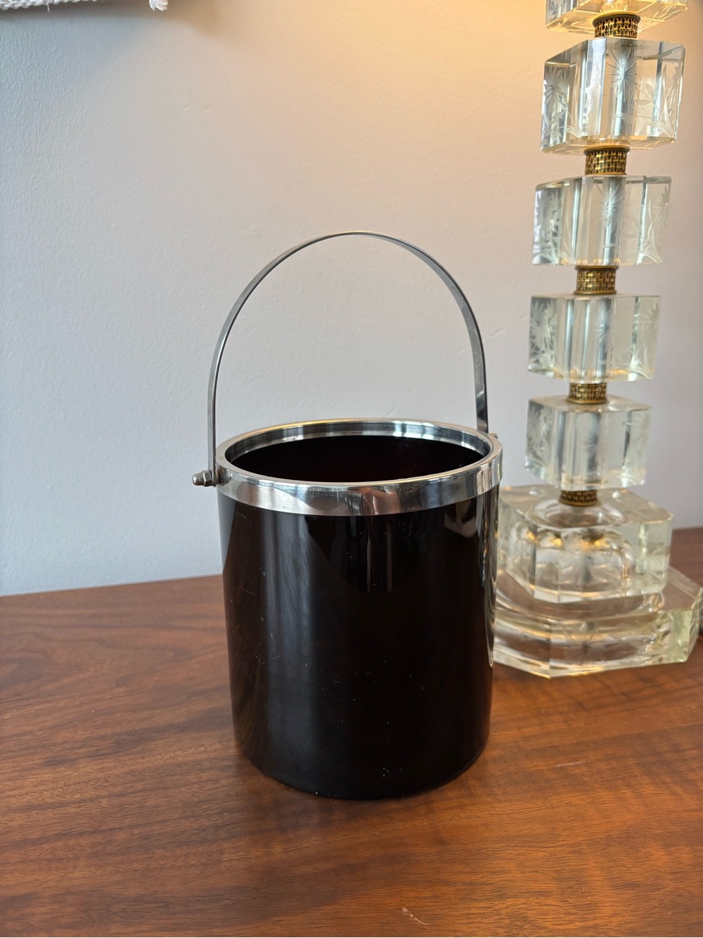 Authentic MCM Black Glass Chrome Ice Bucket Wine Bucket